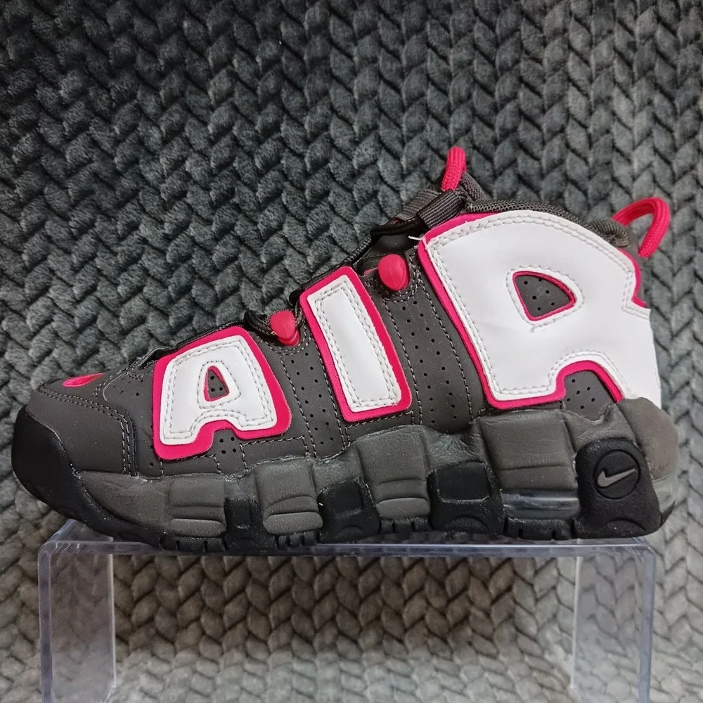 Nike Air More Uptempo GS Medium Ash Red White Black Basketball Shoes Size 4Y